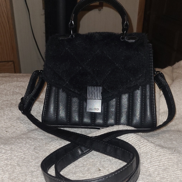 Aldo Handbags - Aldo Black Quilted Faux Fur & Leather Top-Handle Crossbody Bag